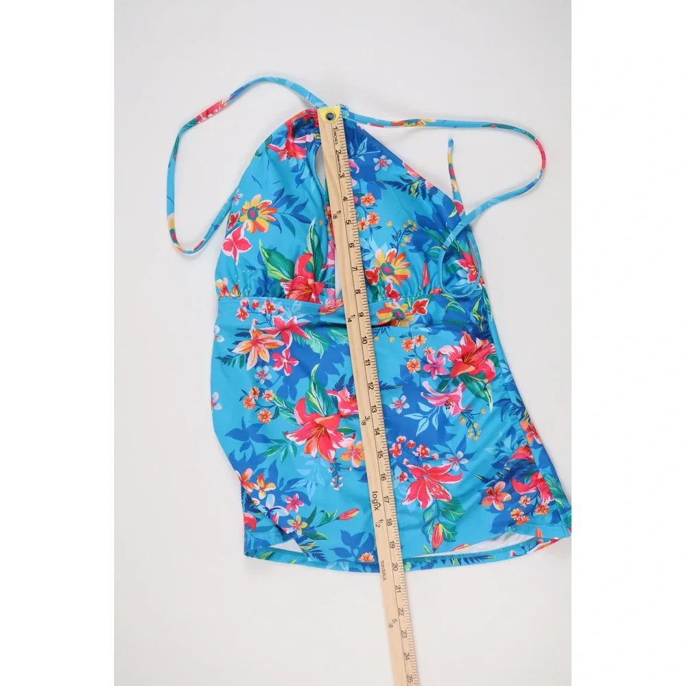 Yonique Tankini Top Halter Floral Blue Tropical Medium NWT